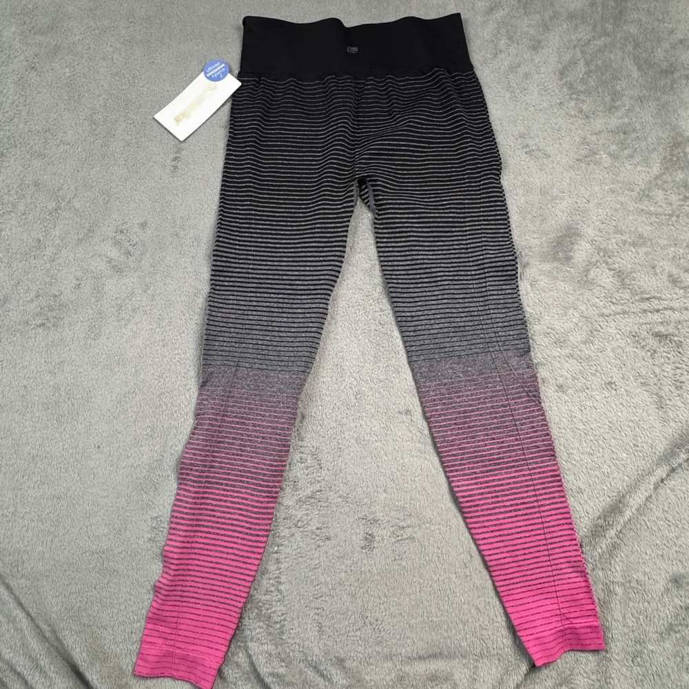 NWT Marika Women Large Seamless Ombre Striped Leggings Black Pink‎ High Rise